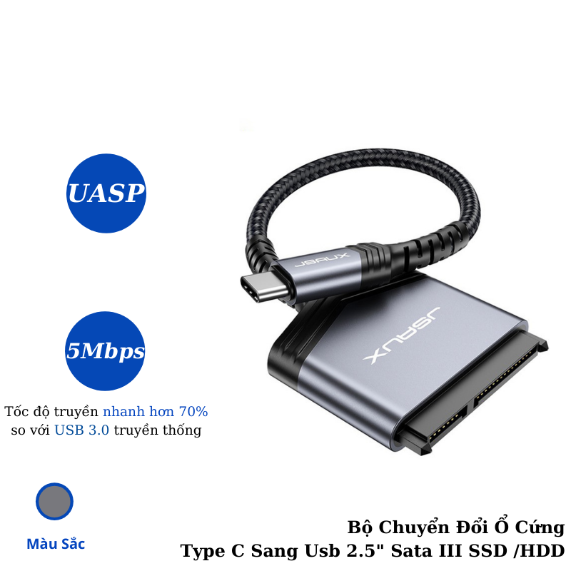 Hàng chính hãng - Bộ Chuyển Đổi Ổ Cứng Type C Sang Usb 2.5" Sata III JSAUX Cho Ssd / Hdd – Cho Macbook, Laptop, Điện thoại Samsung, Oppo