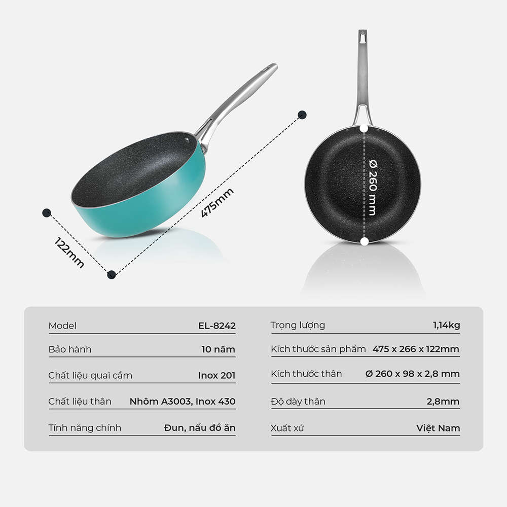 Chảo chống dính Full induction Elmich Hera EL8242 size 26cm - Hàng chính hãng