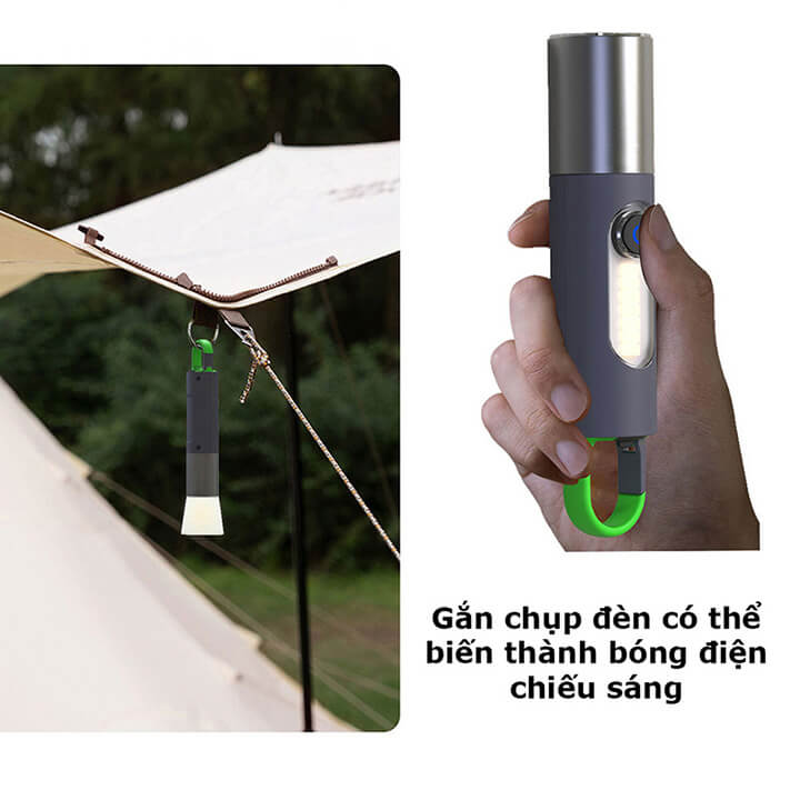 Đèn pin cầm tay siêu sáng chiếu xa 200m Zoom xa gần, Đèn pin Led cầm tay có móc treo, pin trâu, chống thấm nước IPX4-XST836