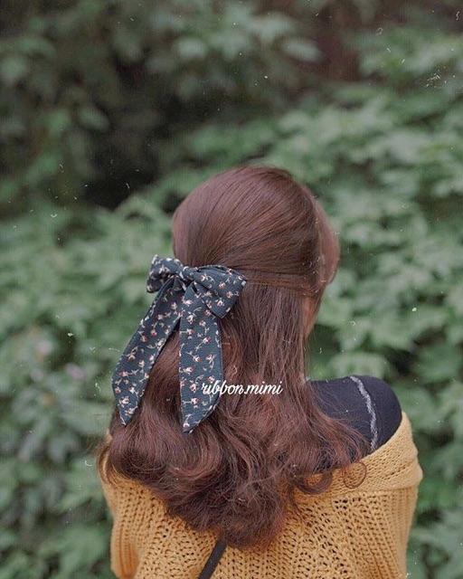 Kẹp Tóc Nơ Vải Hoa Đuôi Dài Handmade Cao Cấp Ribbon.mimi Petal cột / kẹp