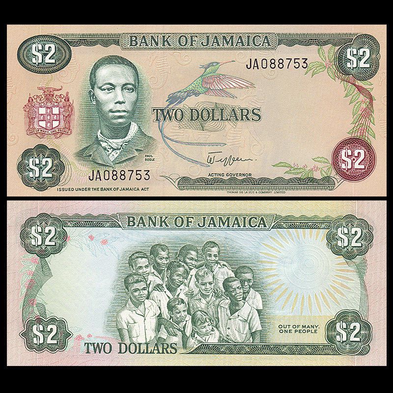 Tiền châu Mỹ mệnh giá 2 dollars Jamaica, quốc gia vùng Caribe