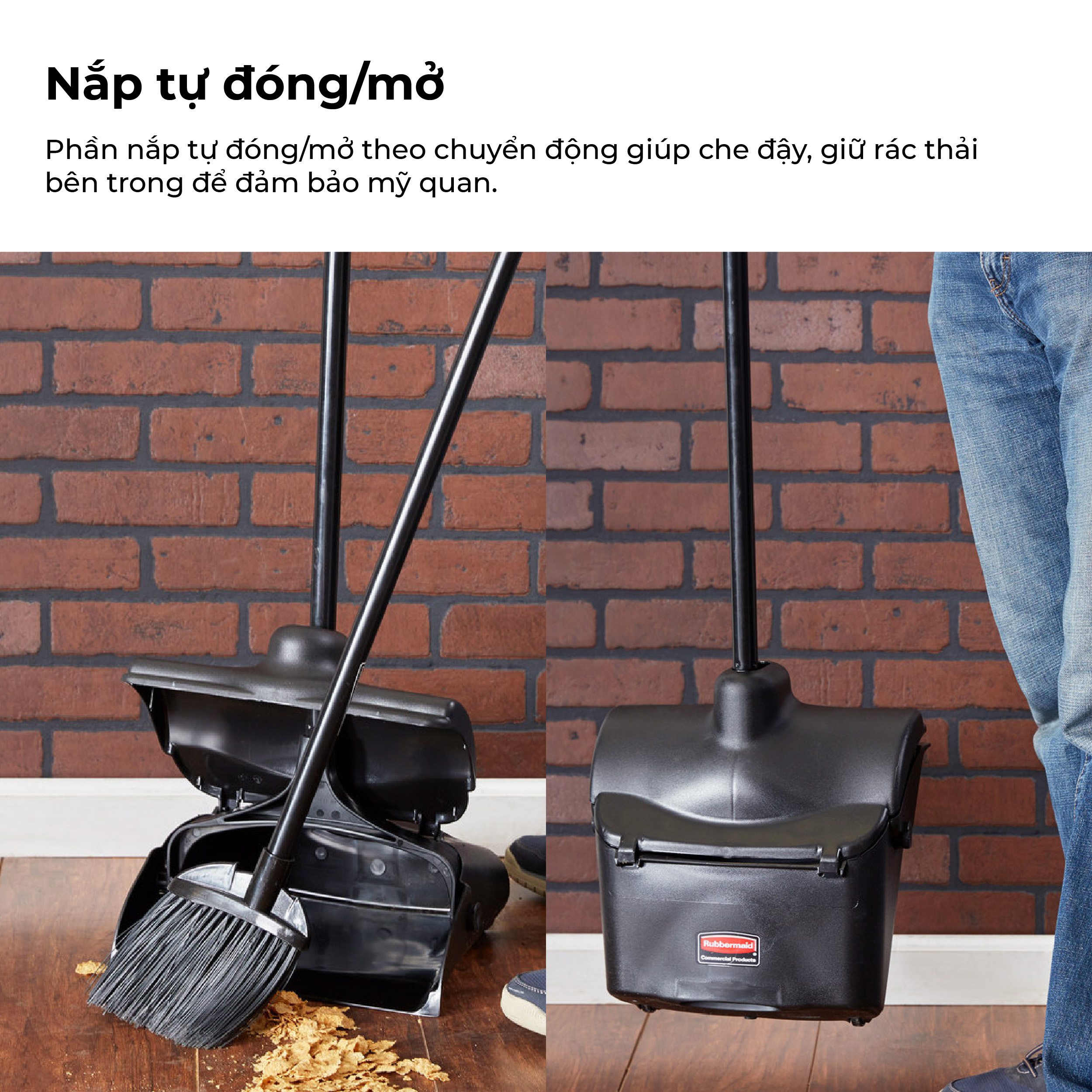 Ky Hốt Rác Có Nắp Cán Dài Rubbermaid - SKU: FG253300BLA/FG253200BLA/FG253100BLA | SAOVIETCO