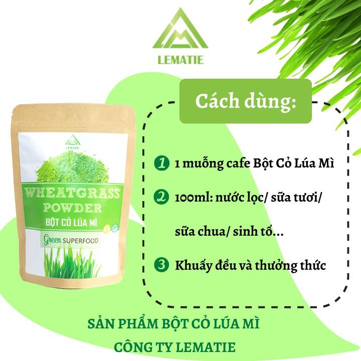 Combo 02 túi Bột cỏ lúa mì (100g) sấy lạnh nguyên chất Lematie giảm cân, detox, được kiểm nghiệm, chứng nhận ATVSTP