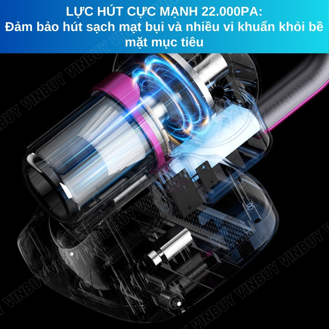 Máy hút bụi cầm tay không dây giường nệm lau nhà 5 trong 1, vacuum cleaner đa năng công suất mạnh 22000PA, hút bụi khô và ướt - Hàng chính hãng VINBUY