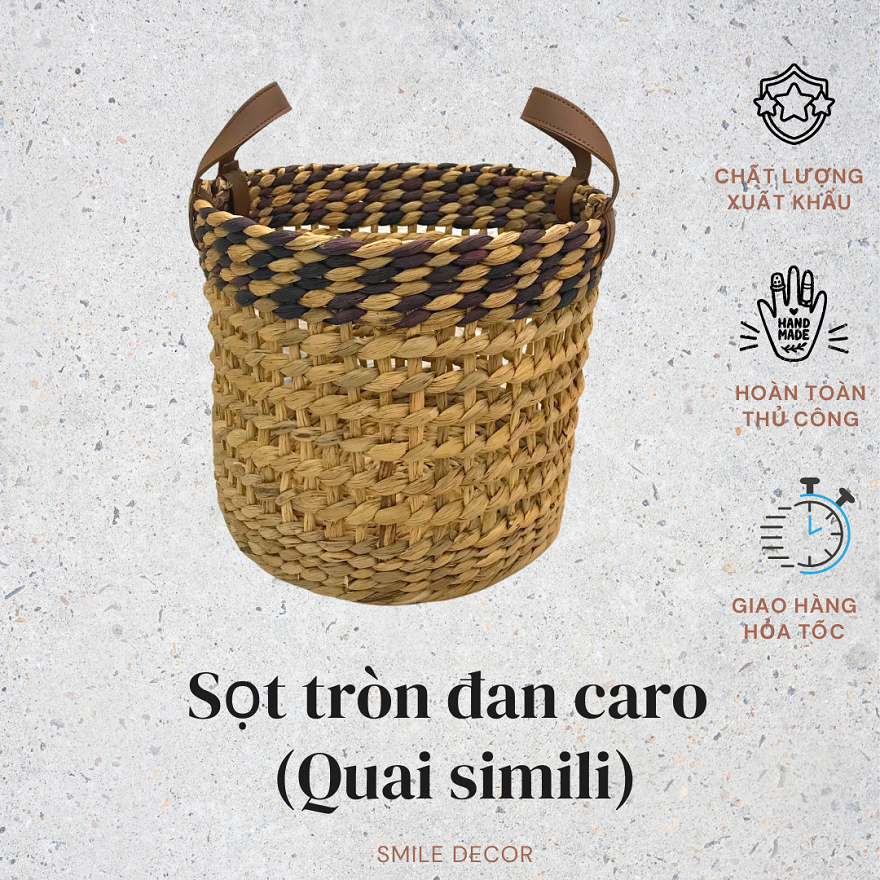 Giỏ lục bình đựng đồ phối màu quai simili Smile Decor