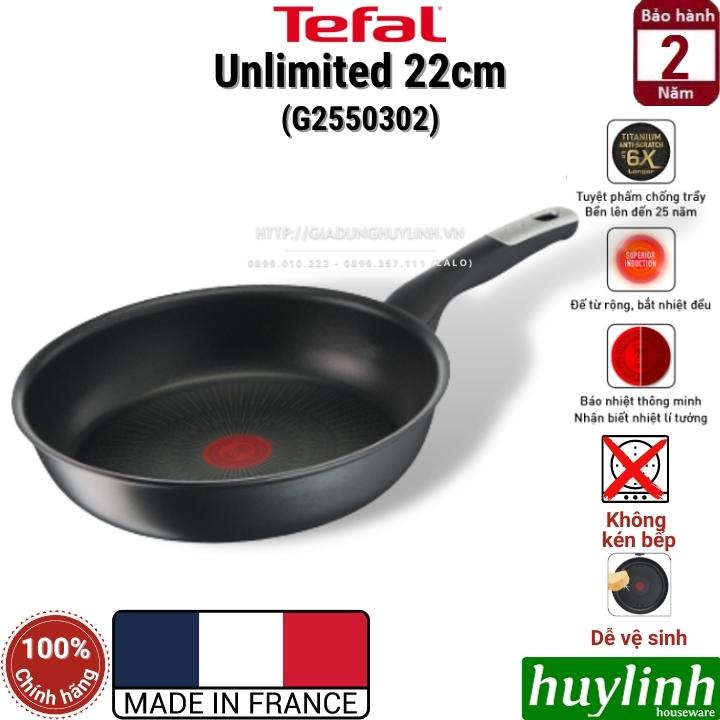 Chảo chiên chống dính đáy từ Tefal Unlimited 22cm dùng cho mọi loại bếp - Sản xuất tại Pháp - G2550302 - Hàng chính hãng