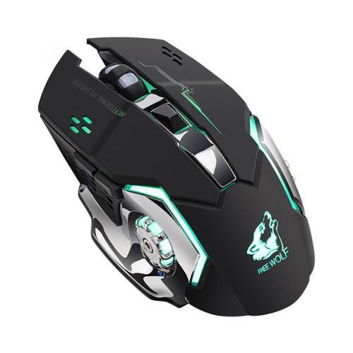 Chuột Chơi Game Sạc Không Dây Wolf X8 Click Cực Êm, 6 Phím Chức Năng Chơi Game Có Đèn Led (Bluetooth + Sạc) - Màu xám