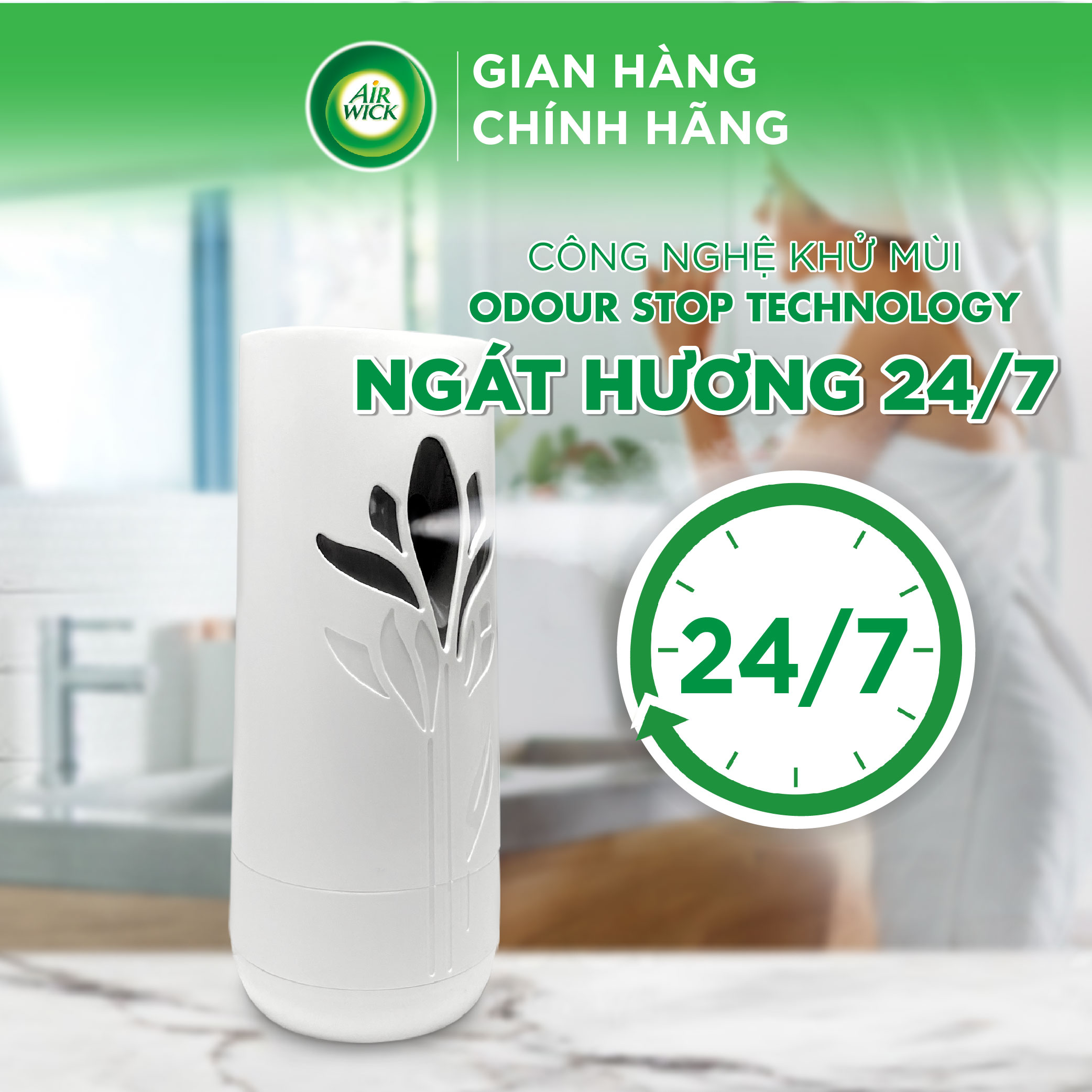 Bộ máy xịt thơm phòng tự động AIRWICK hương Lavender và Lõi Cam Quýt, tinh dầu thiên nhiên, khử mùi hiệu quả 24/7