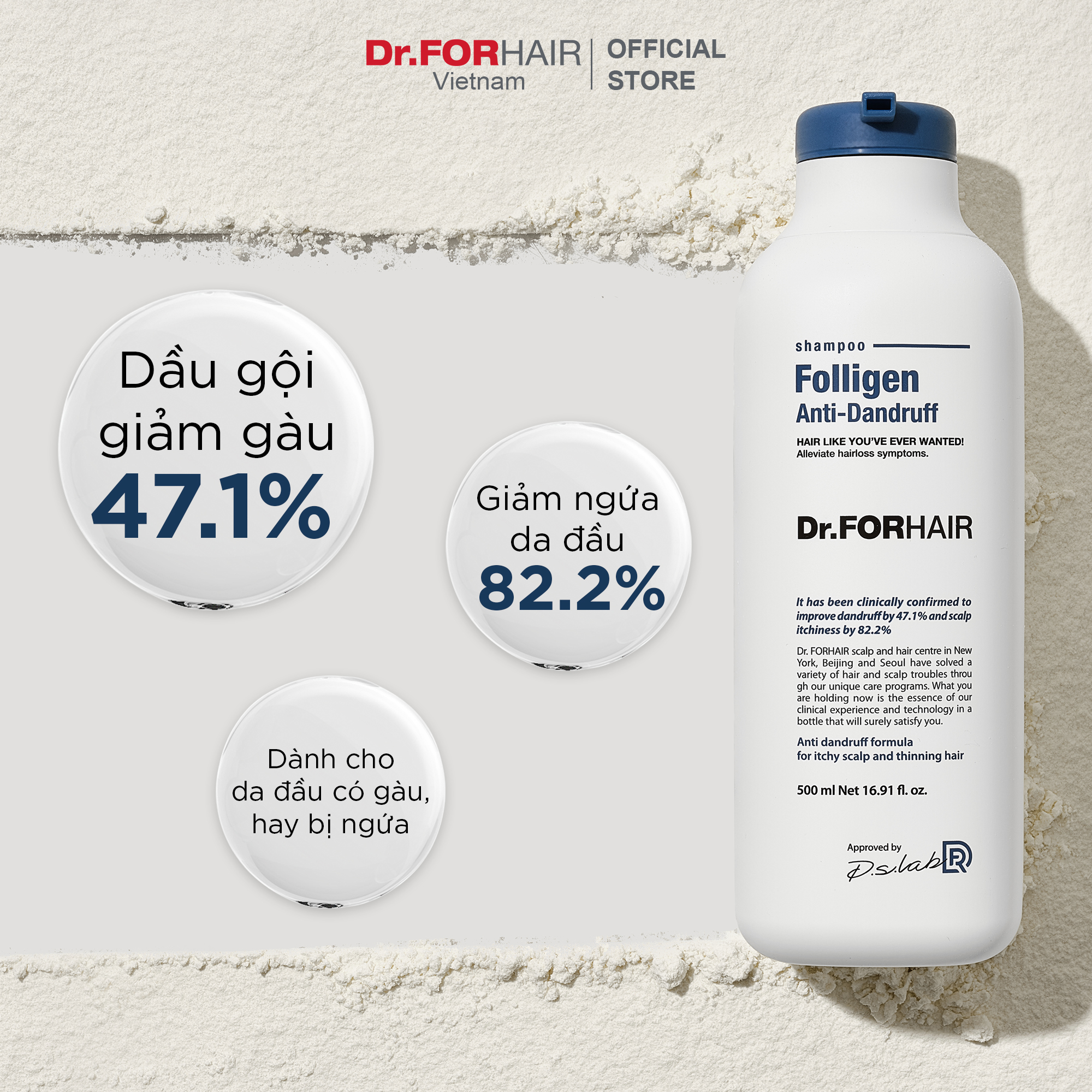 Bộ dầu gội giảm gàu giảm ngứa và xịt dưỡng hỗ trợ mọc tóc dày và khỏe Dr.FORHAIR Folligen Anti-Dandruff Shampoo và Folligen Tonic Original