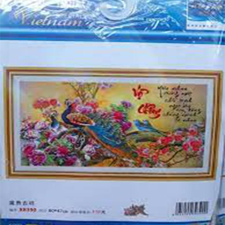 Tranh thêu vợ chồng công hoa mẫu đơn X8390 - kích thước: 80 * 47cm.