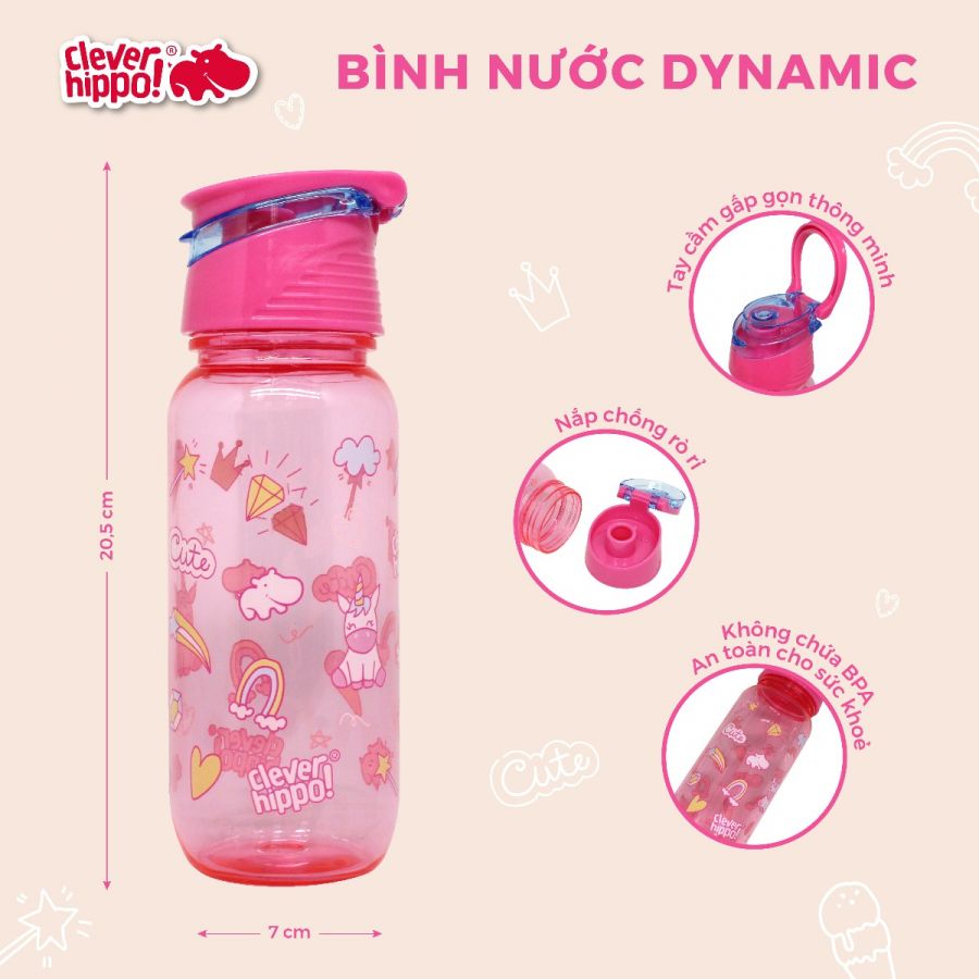 Bình Nước Nhựa Rainbow Unicorn CLEVER HIPPO WB01/PINK