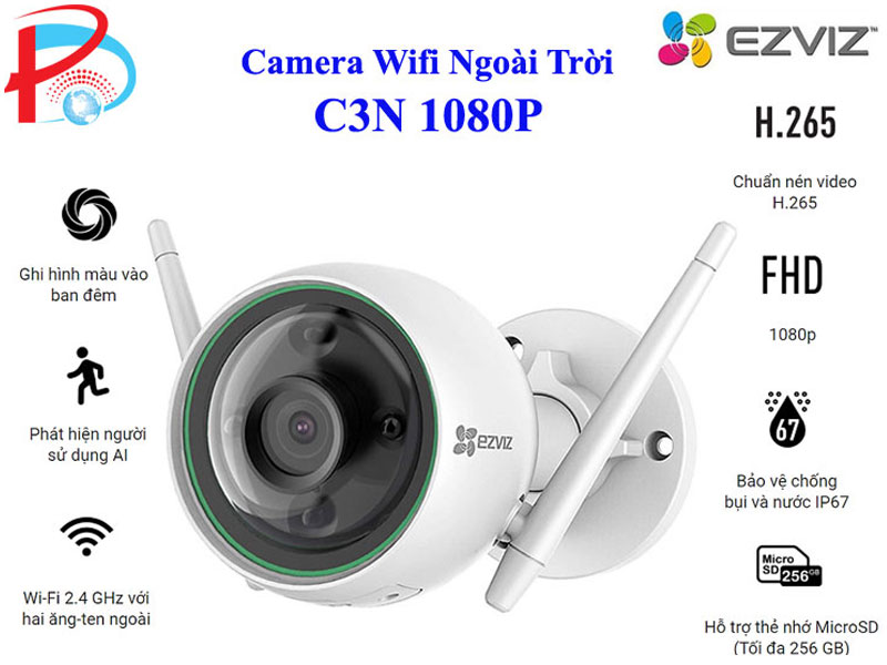 Camera IP Wifi Ngoài Trời EZVIZ C3N 2MP Full HD 1080P Tích Mic Thu Âm - Có Màu Ban Đêm - Phát Hiện Chuyển Động - Hàng Chính Hãng