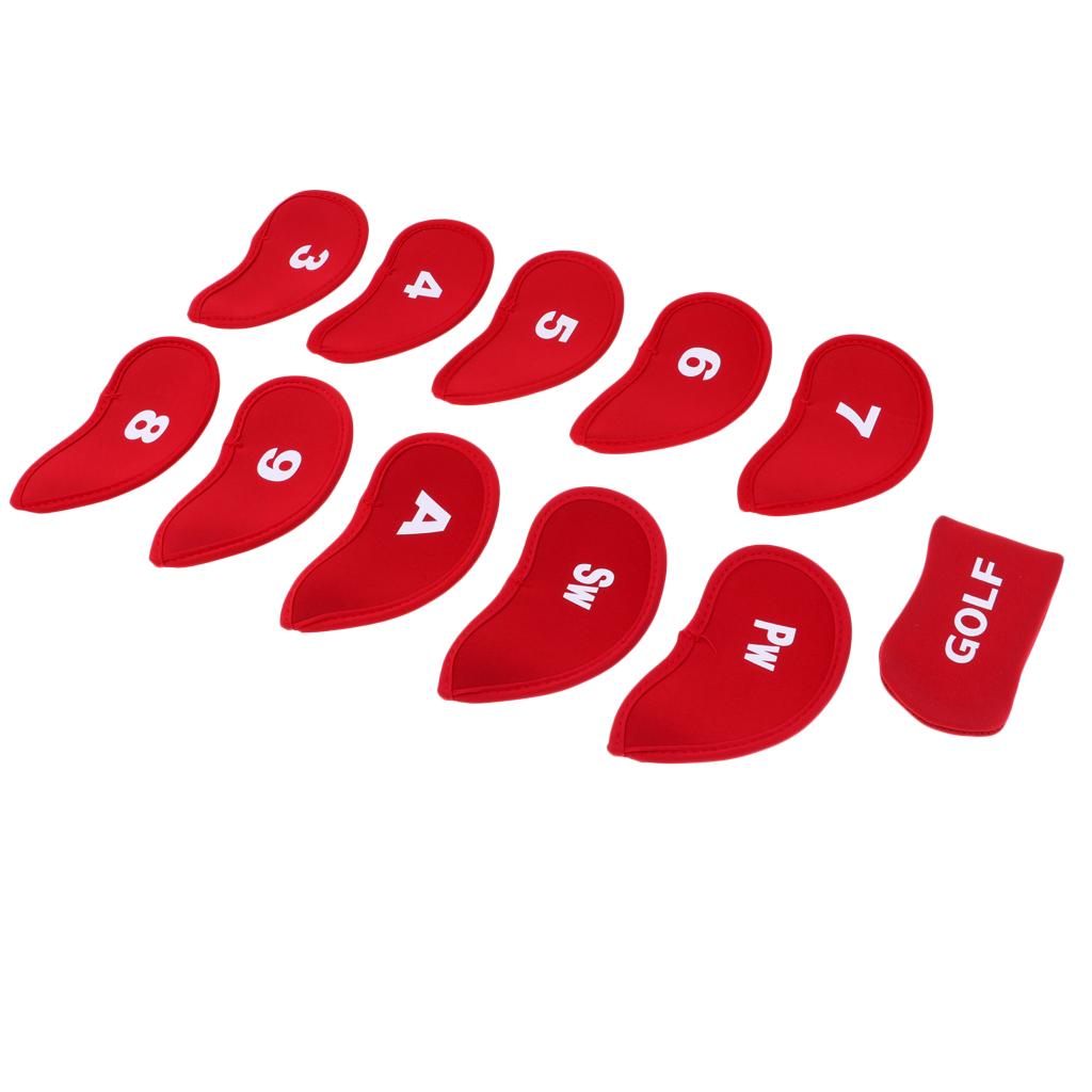 10pcs Neoprene Golf Iron Head Covers+1 Pcs Golf Putter Headcovers Set Red