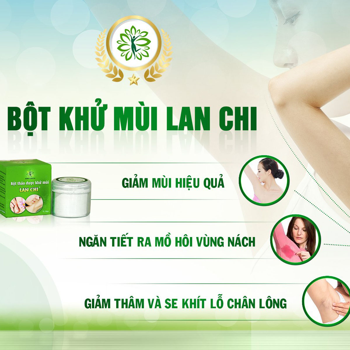 Bột Thảo Dược Khử Mùi Hôi Nách, Giảm Tiết Mồ Hôi, Xóa Thâm Nách, Ngăn Mùi Hôi Chân Lan Chi Hũ 50 gam