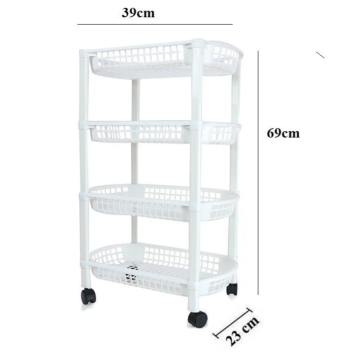 Bộ Kệ nhựa 4 tầng đa năng có bánh xe di chuyển linh hoạt đa năng, đựng đồ dùng, rau củ thông minh 5 3 1 9