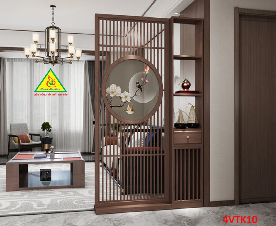 Vách ngăn phòng khách, vách ngăn tủ kệ bằng gỗ 4VTK10 - Nội thất lắp ráp Viendong adv