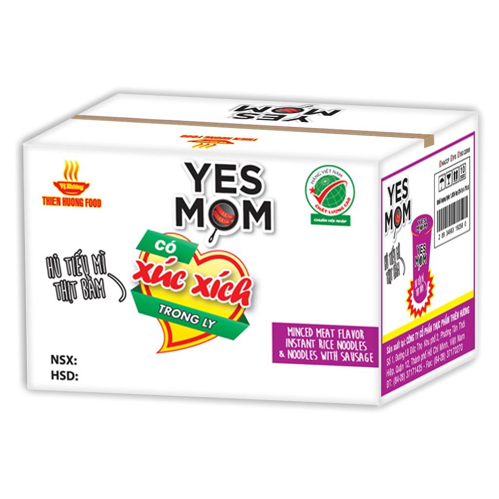 Thùng 24 Ly Hủ Tiếu Mì Thịt Bằm Yes Mom Có Xúc Xích 76g/ly