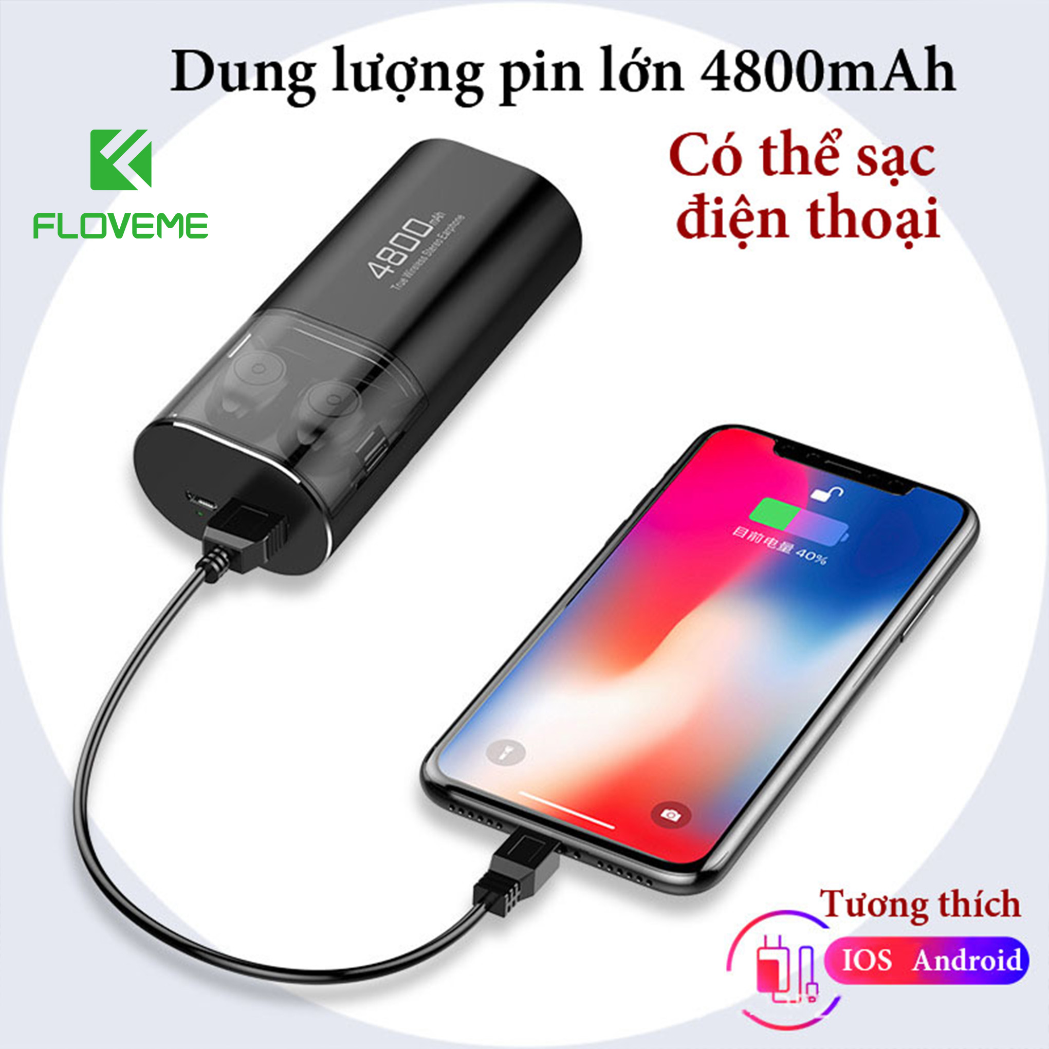 Tai nghe bluetooth FLOVEME S11 – Âm thanh HIFI chất lượng sống động – Kiêm sạc dự phòng với pin khủng 4800mAh sử dụng liên tục tới 7h - Kiểu dáng sang trọng - Hàng Chính Hãng