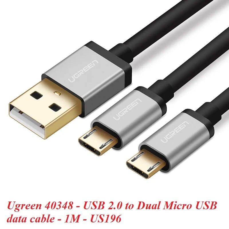 Ugreen UG40348US196TK 1M màu Đen Cáp sạc truyền dữ liệu USB 2.0 sang 2 đầu MICRO USB cao cấp - HÀNG CHÍNH HÃNG