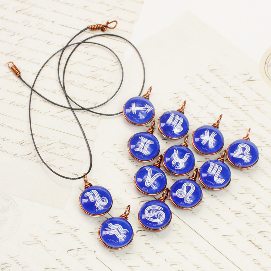 Dây chuyền mặt 14mm hình 12 cung hoàng đạo Zodiac màu sắc tươi sáng 14MM-004