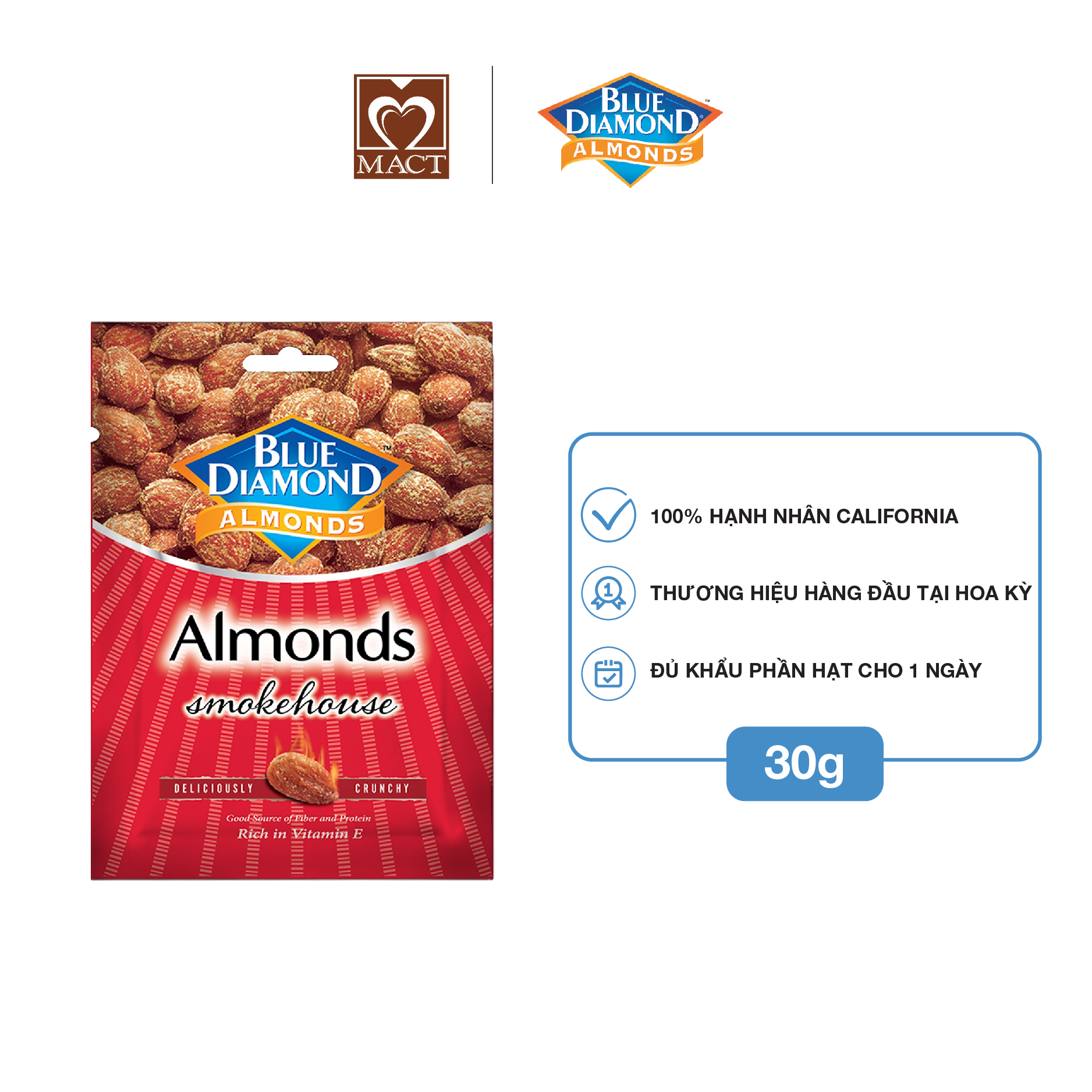 Hạnh nhân BLUE DIAMOND - Vị xông khói Smokehouse - túi 30g