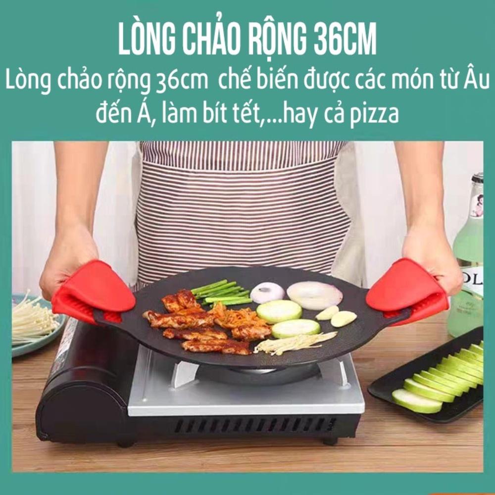 Chảo nướng đá không dầu Hàn Quốc size 34cm ,chảo nướng thịt BBQ chống dính dùng được cho mọi loại bếp, chất liệu cao cấp