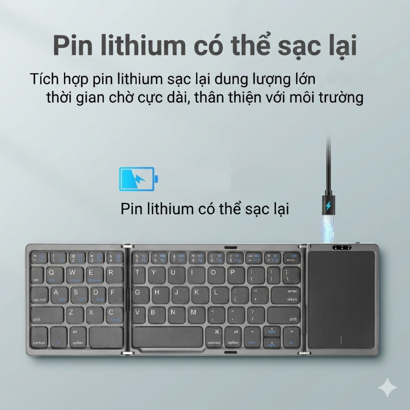 Bàn phím Gấp gọn mini không dây Bluetooth B89T có chuột touchpad - pin sạc TypeC cho PC Laptop điện thoại máy tính bảng- HÀNG NHẬP KHẨU