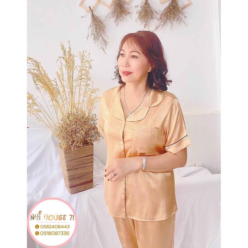 Đồ Bộ Trung Niên NHIHOUSE71 Pijama Gấm Dệt Chữ Nổi Sang Trọng Tay Ngắn Có Túi Big Size 45 - 75 kg