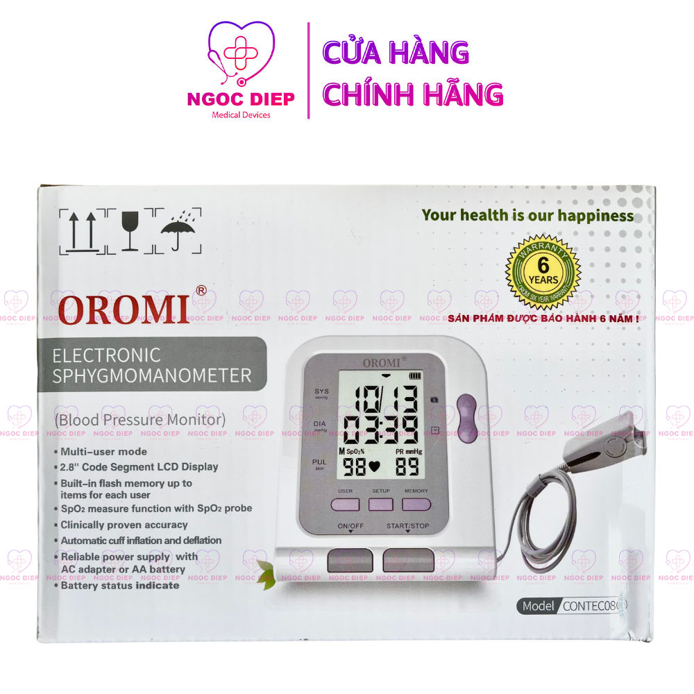 Máy đo huyết áp điện tử bắp tay OROMI CONTEC08C (tích hợp SPO2) - Chính hãng cao cấp - Bảo hành 6 năm