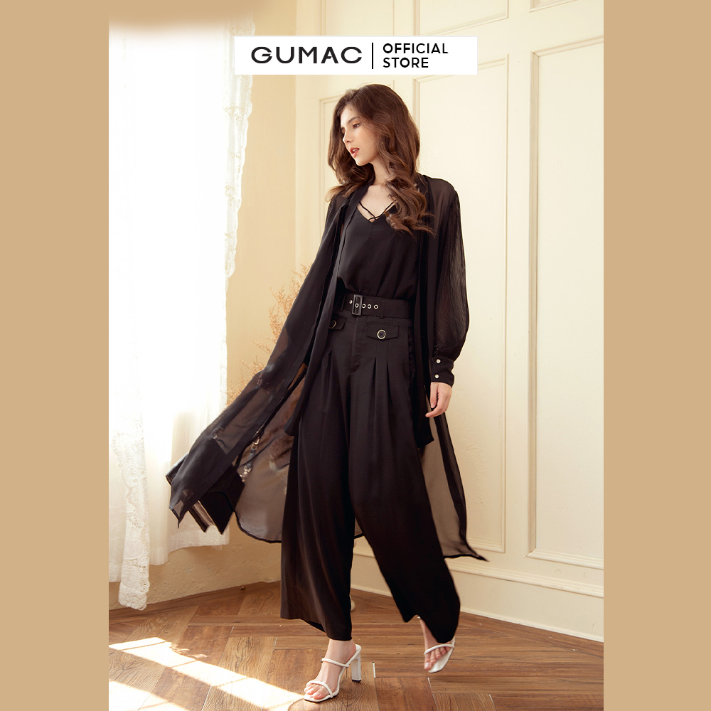 Đầm dáng xòe nữ GUMAC DB915 sơ mi thắt nơ