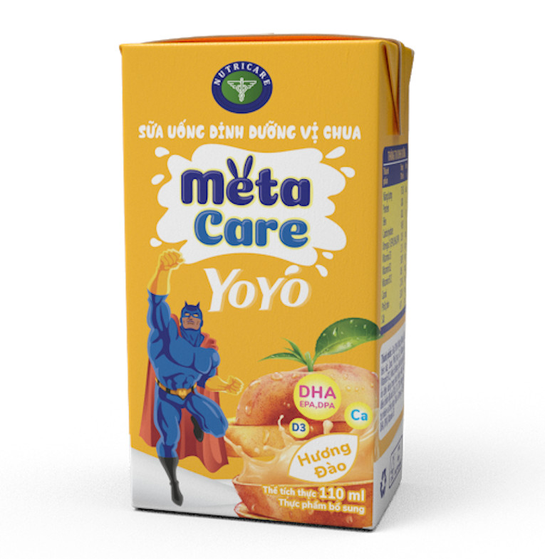 Thùng sữa uống dinh dưỡng vị chua Nutricare Metacare Yoyo (Hương Đào)- tinh anh cao lớn hơn (110ml x 48 hộp)