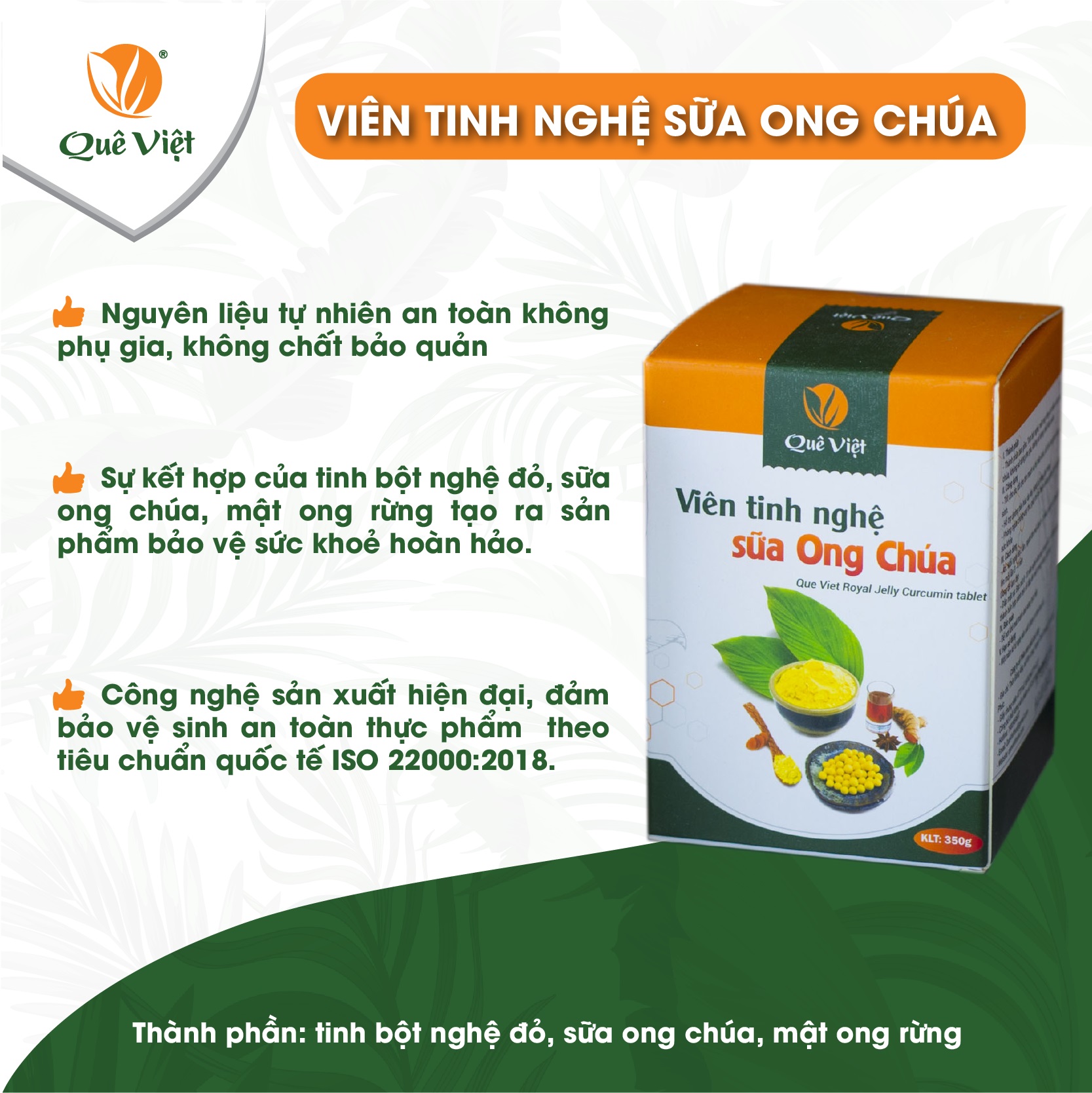 Viên Tinh nghệ sữa ong chúa Quê Việt - tăng sức đề kháng, kháng viêm, chống oxy hóa, ngăn ngừa ung thư