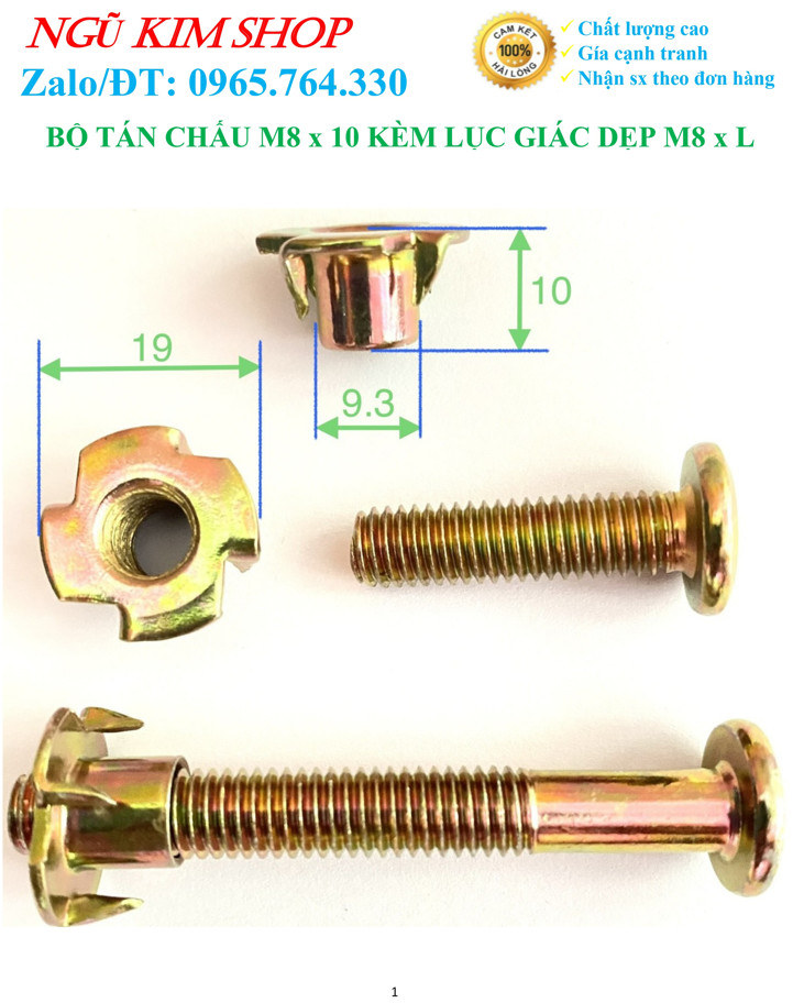 TÁN CHẤU M8 x 10 KÈM LỤC GIÁC DẸP M8 x L THEO BỘ