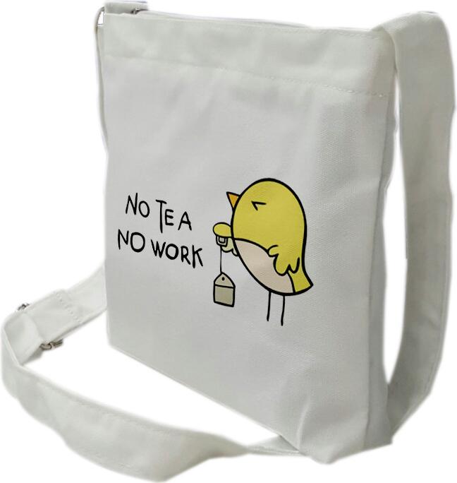 Túi tote mini đeo chéo TROY vải canvas in hình No Tea No Work chú chim nhỏ xinh xắn