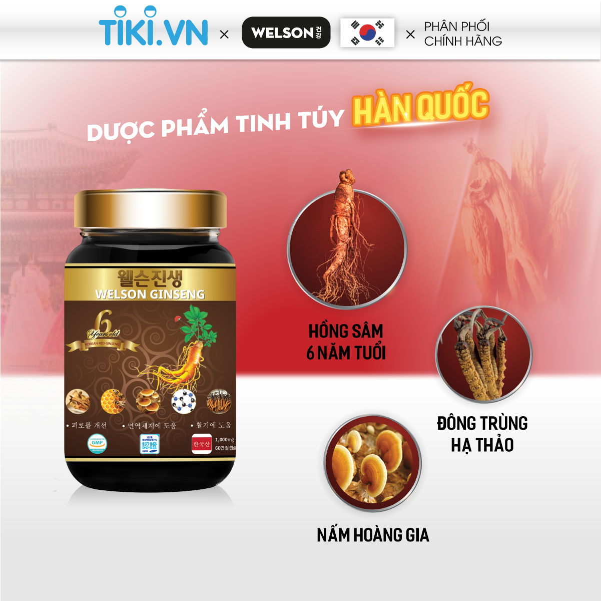 Viên Uống Bồi Bổ Sức Khỏe Từ Hồng Sâm Welson Ginseng hộp 60 viên