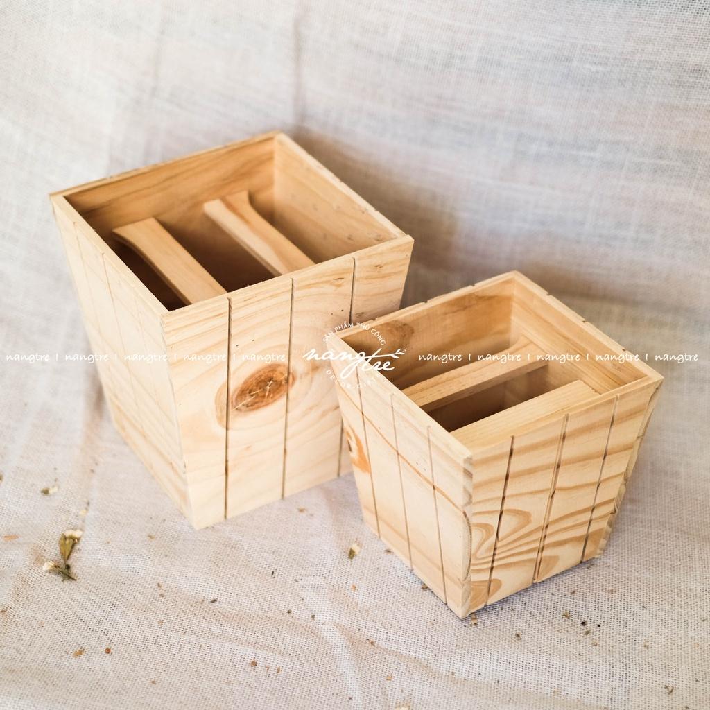 Chậu gỗ sọc caro trang trí - Cắm hoa - Wooden flower pot