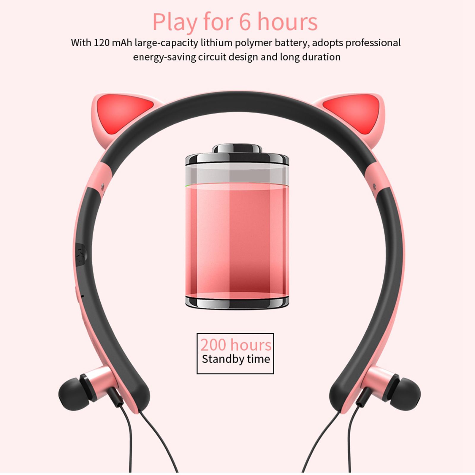 Cat Ear Bluetooth Headphones Wireless in Ear Headsets with Microphone LED Light for Girls Boys