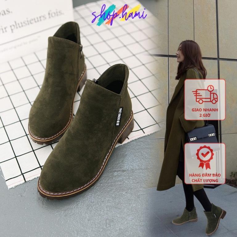 Hàng chất lượng Giày Boot Nữ Đẹp Da Lộn Với 3 Màu Đen, Vàng, Rêu Đủ Size 35-40 SHOP HAMI G27