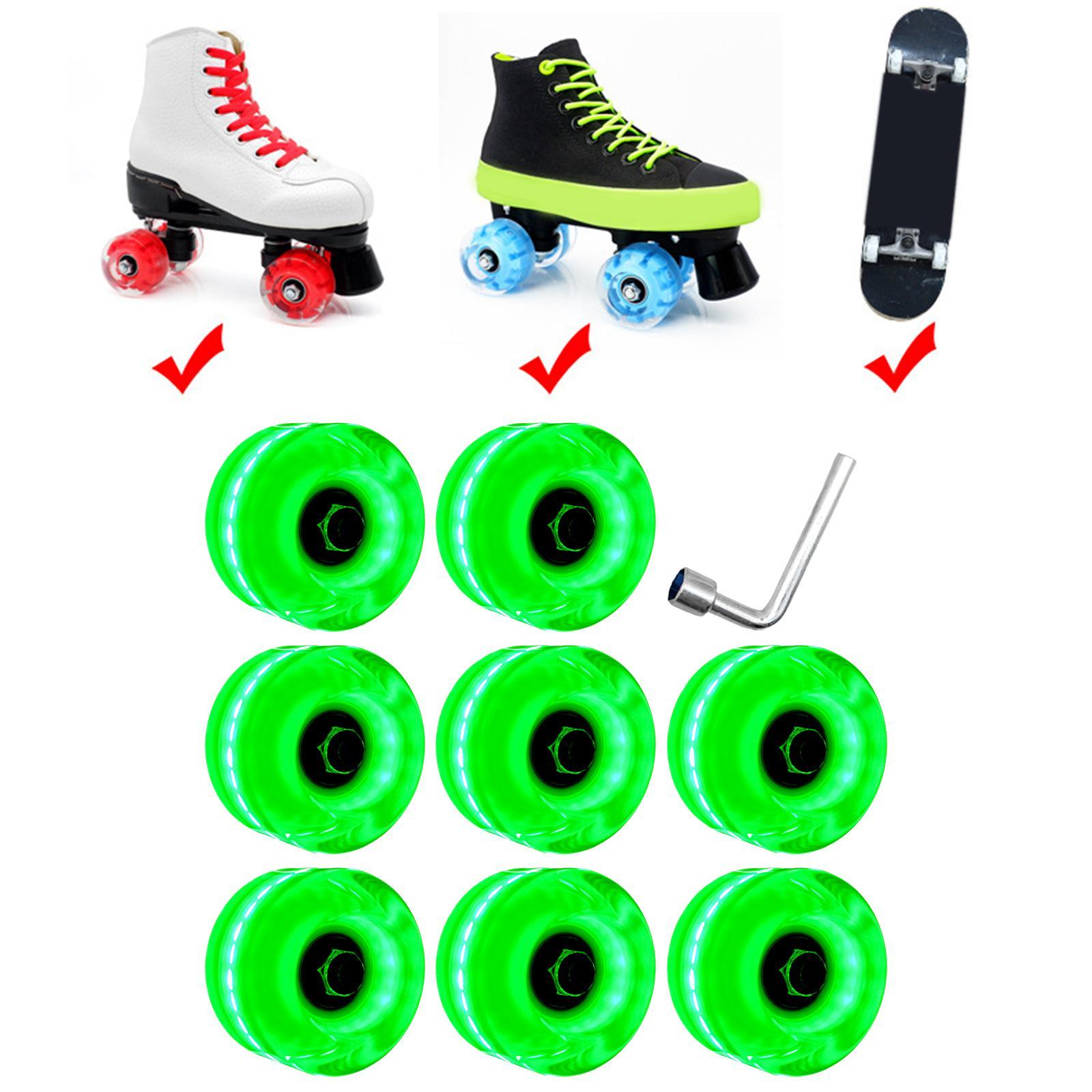 8Pcs Quad Roller Skate Wheels Durable 58mm x 32mm Luminous Skateboard Wheels