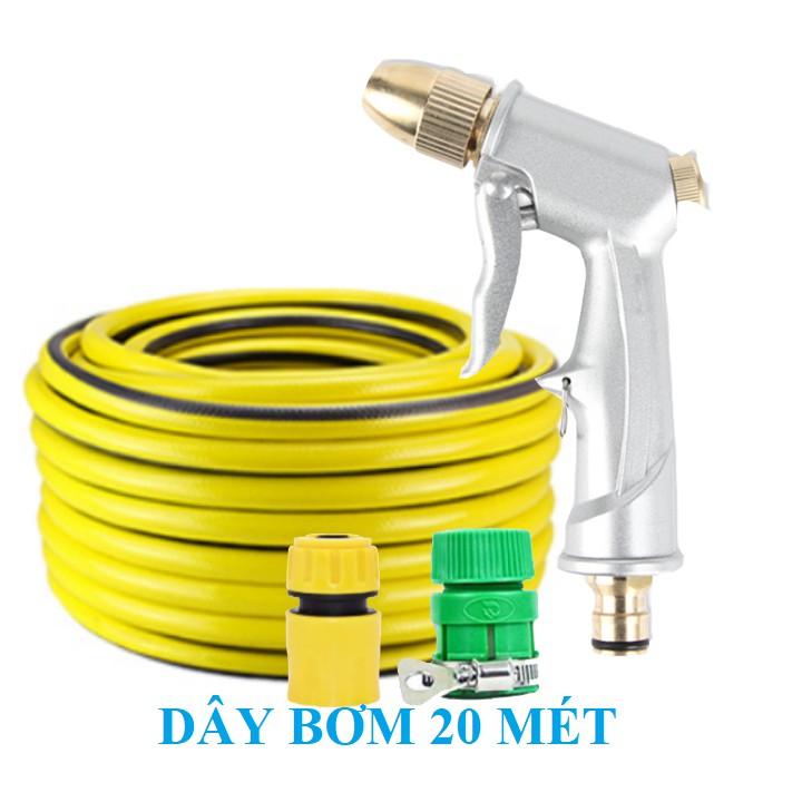 ️ Bộ dây vòi xịt nước rửa xe, tưới cây . tăng áp 3 lần, loại 20m 206701 đầu đồng,cút+ tặng mở chai