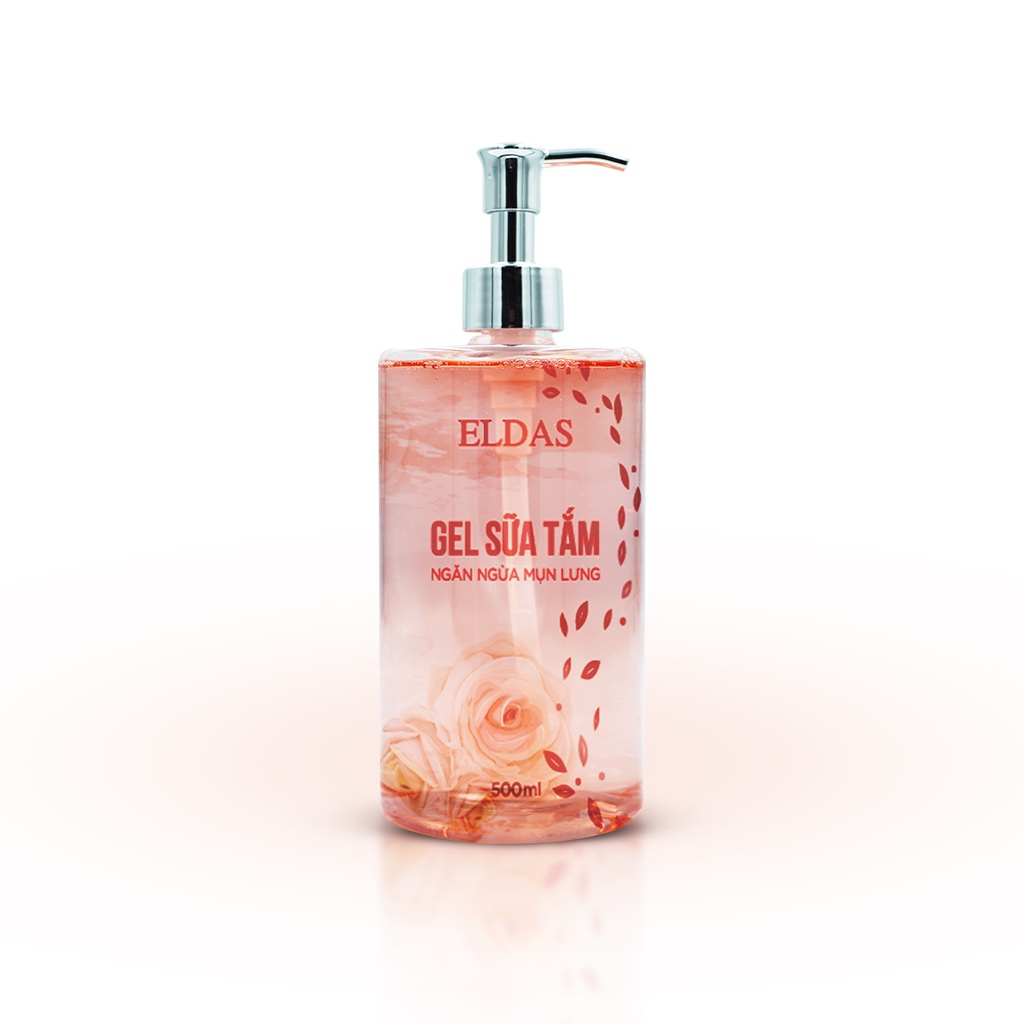 Gel sữa tắm mụn lưng ELDAS, giảm viêm nang lông với tinh chất TRÀM TRÀ KHỔ QUA HOA HỒNG kháng khuẩn sáng da 500ml/chai