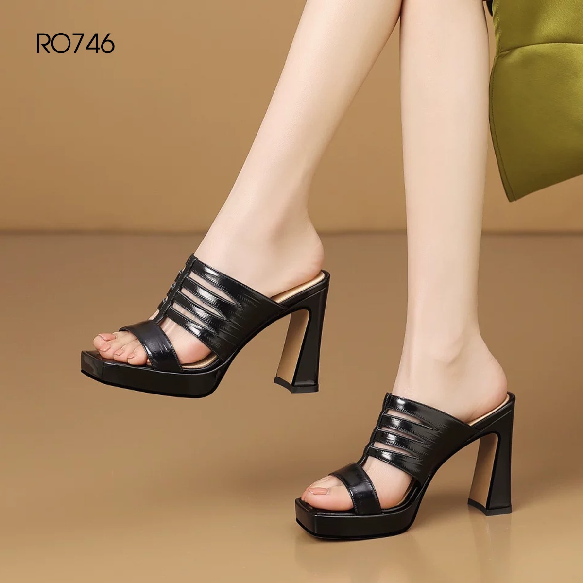 Dép cao gót nữ đúp trước ROSATA RO746 - 9p - Đen, Bạc - BKSTORE
