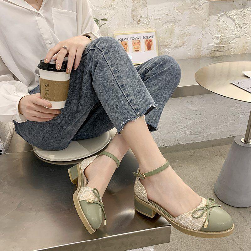 Thick heel shoes women 2020 new spring fairy shoes shallow mouth empty shoes women versatile small fragrant sandals summer