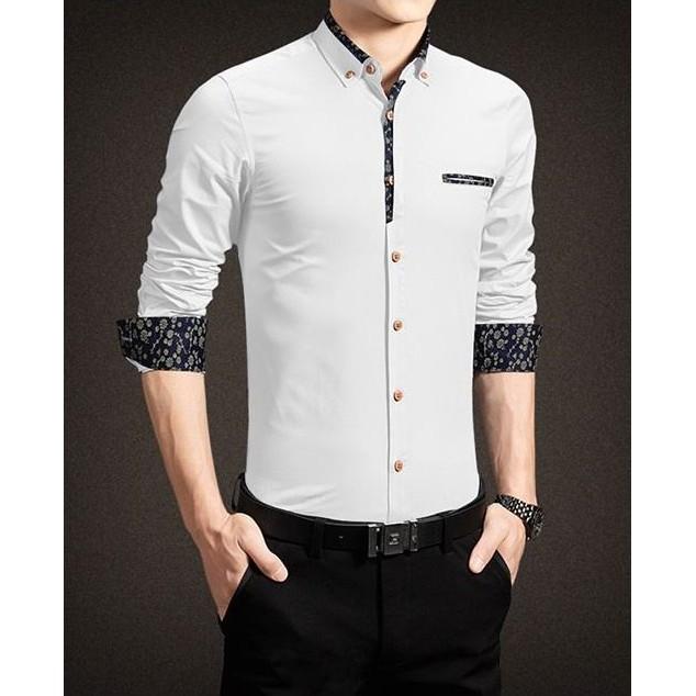 Áo sơ mi công sở viển cổ và tay, hàng nhập Quảng Châu + Tặng kèm ví da nam