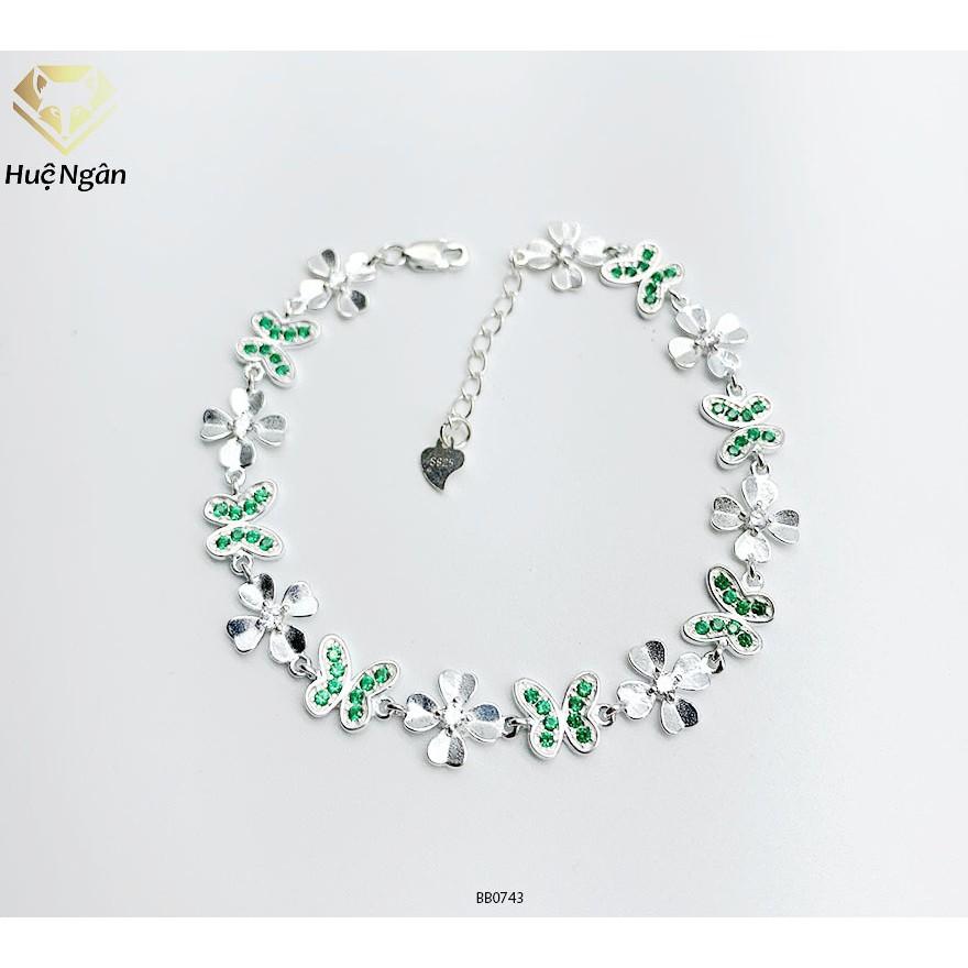 Lắc tay bạc 925 Huệ Ngân - Cỏ bốn lá và bướm xinh đá xanh BB0743