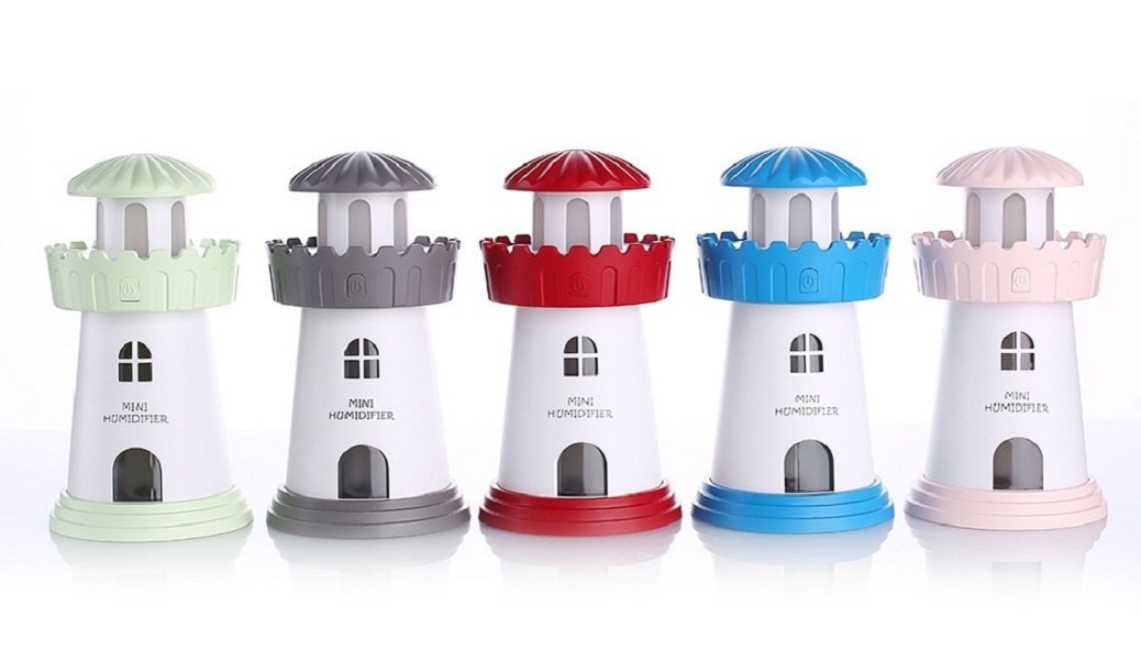 Máy xông tinh dầu làm thơm phòng Lighthouse Humidifer kiêm đèn ngủ màu sắc nhã nhặn