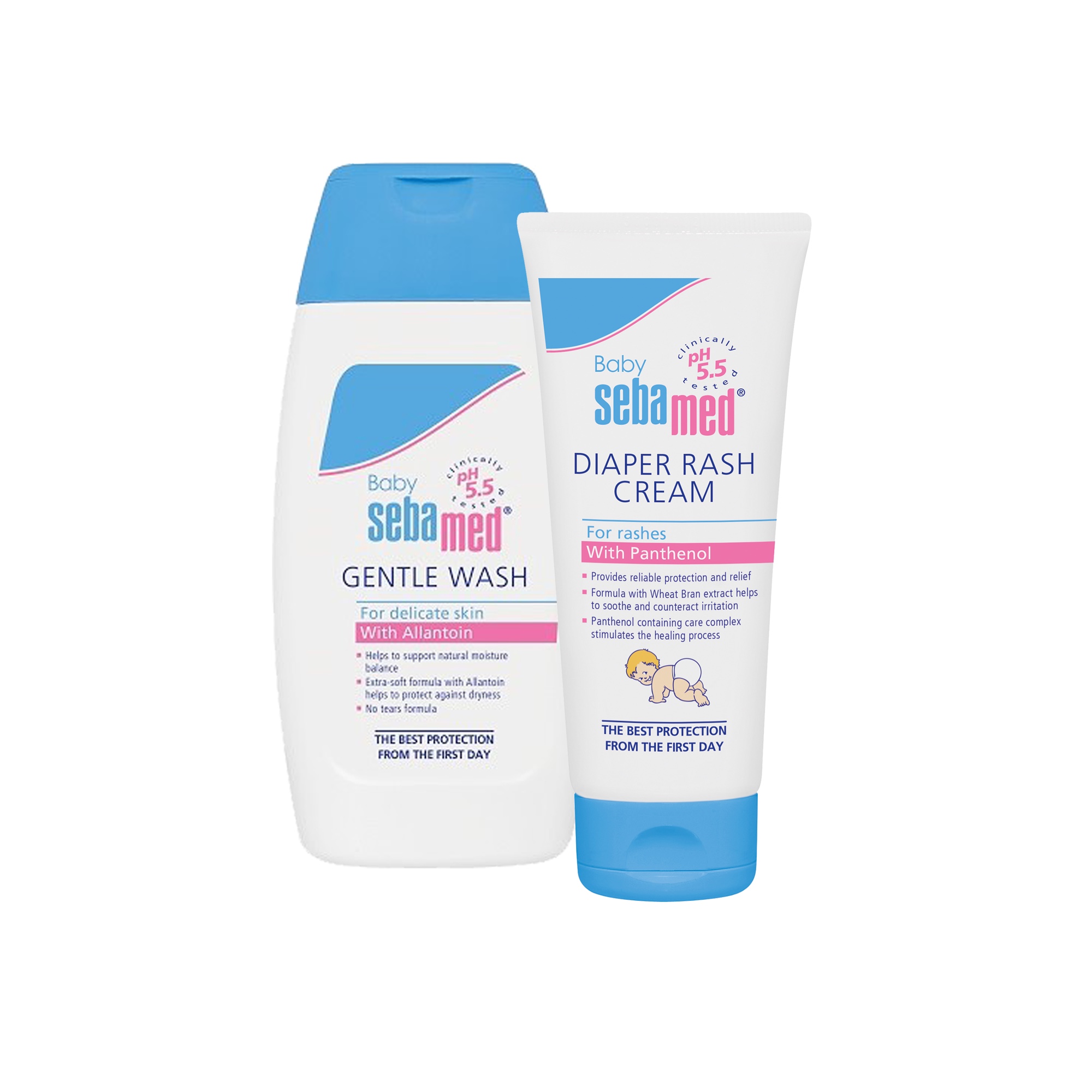 Combo làm sạch+ chống hăm tã cho bé Sữa Tắm Gội Dịu Nhẹ Toàn Thân Sebamed pH5.5 + Kem Ngăn Ngừa Hăm Tã pH5.5