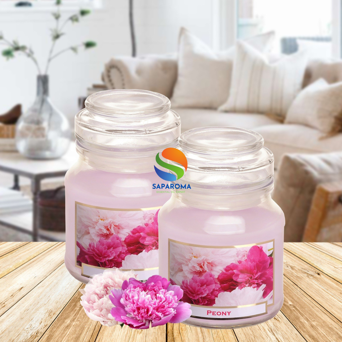 Combo 2 Hũ nến thơm Bartek Peony 130g QT0041 - hoa mẫu đơn, trang trí, thơm phòng, thư giãn, Hỗ trợ khử mùi