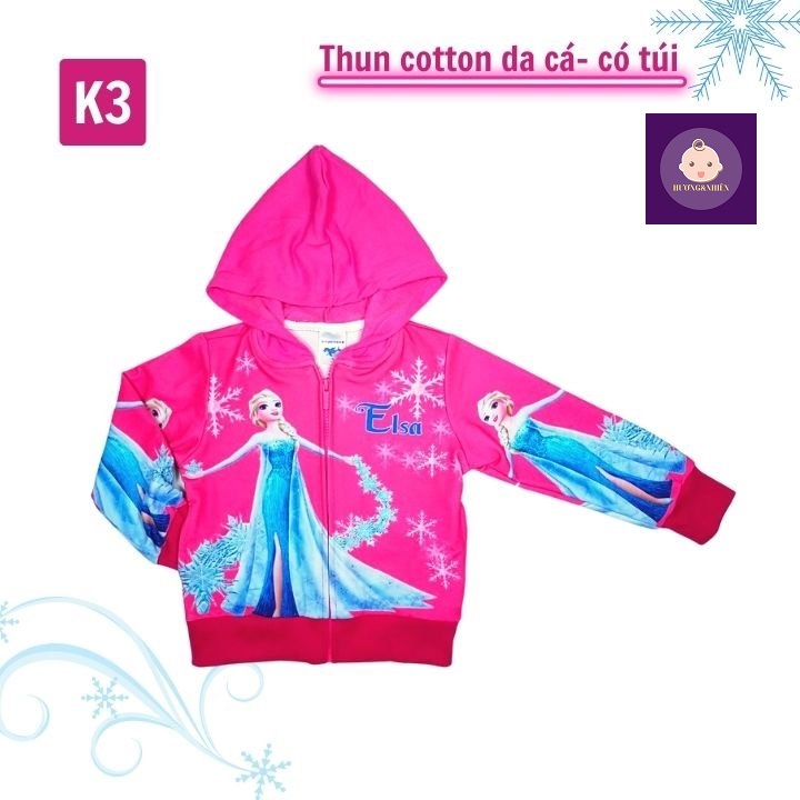 Áo khoác bé gái hình Elsa từ 10-43kg - Chất liệu thun cotton da cá