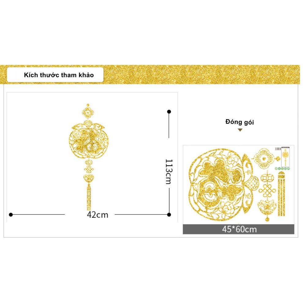 Decal trang trí dán tết - CHỮ PHÚC KIM TUYẾN LỒNG TÁO